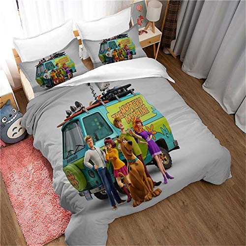 Ste-X Bettbezug-Set Scooby-DOO 3-teiliges Weiches Und Atmungsaktives Weißes Bettwäsche-Set ? 1 Bettbezug Mit Reißverschluss + 2 Kissenbezüge 80 X 80 (135x200cm,DO 04)