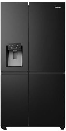 Hisense RS818N4TFE Side-by-Side Kühl-Gefrierkombination /179 cm/Inverter Kompressor/Total NoFrost/Multi Air Flow/Wasserspender mit Wassertank/Kühlteil 417 l/Gefrierteil 215 l/schwarz
