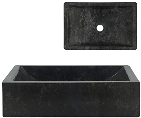 HOMIUSE Lavabo de 45 x 30 x 12 cm mármol natural negro lavabo baño piedras de río lavabo lavabo piedra rectangular