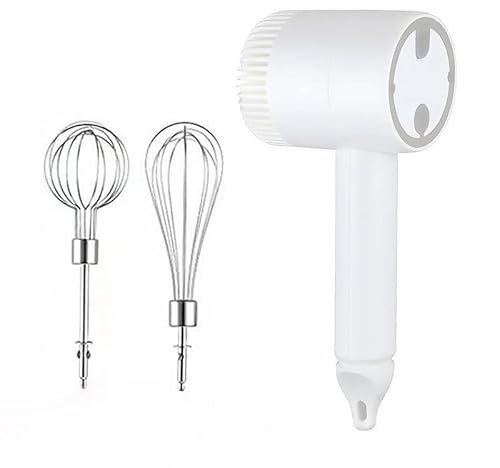 Espumador de leche, batidor eléctrico, licuadoras pequeñas portátiles de 3 velocidades, mezclador de pasteles de recolección de alimentos, batidor de masa de acero inoxidable (blanco)