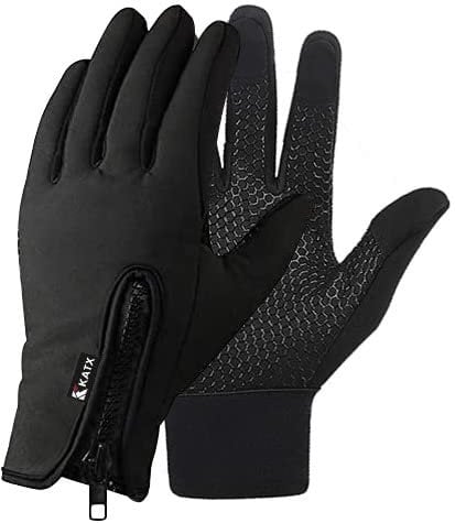 Katx Cycling Gloves Touchscreen Thermal Running Gloves Black Winter Gloves Warm Windproof Non-slip Fleece Lining Bike Gloves Warm Gloves for Men Women (L, Black)