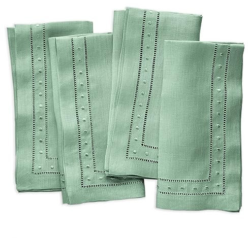Leinenservietten – Salbeigrün Minzgrün, 45,7 x 45,7 cm, Set mit 4 Leinensaum-Servietten mit gesticktem Punkt, Stoffserviette, handgefertigt aus französischem Leinen, perfekt für Frühling und Sommer