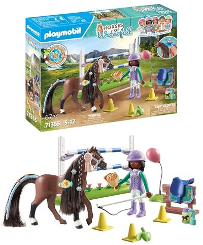 Playmobil 71355 Zoe & Blaze avec Parcours d'obstacles - Horses of Waterfall - avec 1 Cheval et 1 Personnage - fabriqué avec Plus de 80% de matériaux recyclés ou biosourcés en Moyenne. Dès 5 Ans
