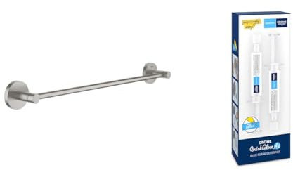 GROHE Start - Badetuchhalter (Stichmaß 450mm, Material: Metall, verdeckte Befestigung), supersteel, 41197DC0 + Kleber für Badaccessoires