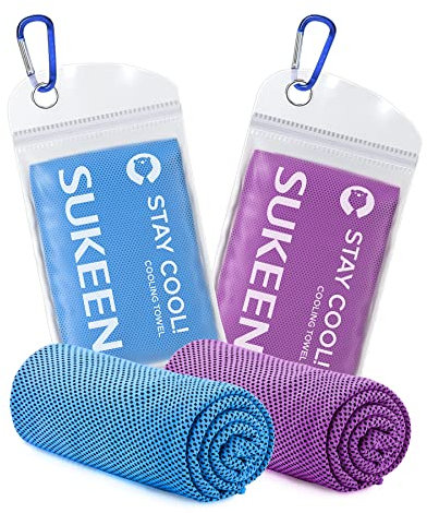Sukeen Kühlhandtuch 2 Stück (100 x 30 cm) - Cooling Towel für Fitness, Gym, Golf, Yoga - Kühlendes Sporthandtuch, Hals Bandana