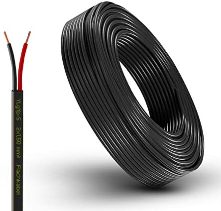 Fahrzeugleitung Anhängerkabel Rund oder Flach Kabel rot/schwarz 2x 0,75 1,0 1,5 mm² 2-adrig 6-24 Volt KFZ AUTO (Flachkabel 1,5 mm², 20 Meter)