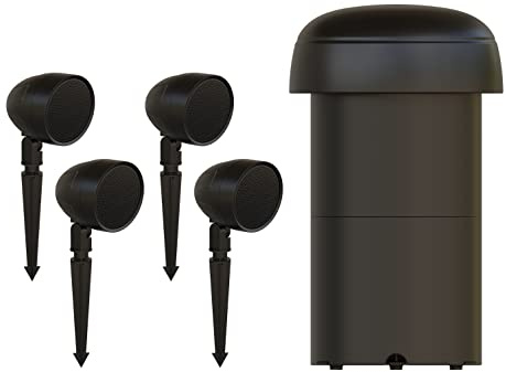 Furrion Aurora Terrace Series Outdoor Landscape Speaker System - Waterproof 4.1 Channel with 3” 100W Satellite Speakers and 8” 150w Subwoofer - For Patios, Decks, and Gardens