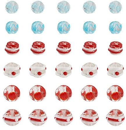 Boutigem 30 cuentas redondas de cristal de Murano hechas a mano con temática navideña, cuentas espaciadoras sueltas de cristal transparente para manualidades, pulseras, collares, aretes, joyas y