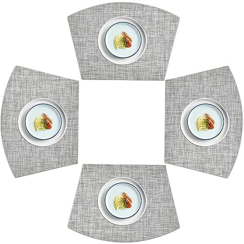 homEdge PVC-Platzsets, Keil-Tischsets, waschbare Vinyl-Tischsets, für runde Tische, 4er-Set, Weiß / Grau