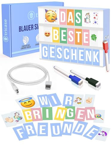 Lightbox Blau A4 mit 312 Buchstaben & Emoji & 3 Marker - Leuchtschild Buchstaben Tafel Geschenke für Mädchen & Frauen Weihnachten & Geburtstage, Wandleuchte