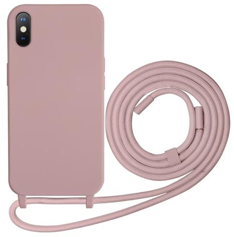 Beajew Silikon Handyhülle für iPhone XS Max Hülle mit Band, Silikon Necklace Handyhülle mit Abnehmbar Kordel zum Umhängen Stossfest Bumper Handy Schutzhülle, Sand Pink