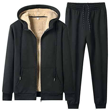 Jogginganzug Herren Set Hausanzug Gefüttert Herren Plüsch Winter Warm Fleece Trainingsanzug Herren Fussball Freizeitanzug Herren Baumwolle Sportbekleidung Jacken Sportanzug Herren Herbst
