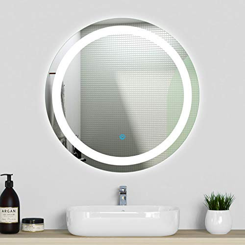 Acezanble Miroir Salle de Bain Rond avec Antibuée 60cm, Facile à Installer, avec des Boutons Tactiles Intelligents