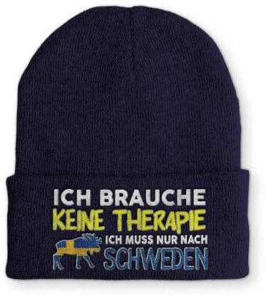 tshirtladen Schweden Urlaub Spruchmütze Strickmütze Wintermütze lustige Beanie mit Stick OneSize Mütze, Farbe: Navy
