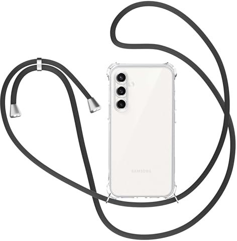 Handykette für Samsung Galaxy A35 5G Hülle mit Band, Transparent Silikon Handyhülle für Samsung Galaxy A35 5G mit Kette Stossfest Schutzhülle - Schnur mit Case zum Umhängen in Schwarz