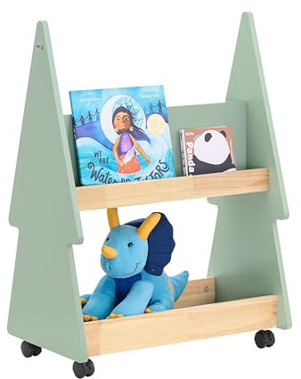 SoBuy Kinder Bücherregal Kinderregal Kinderzimmer Regal Kinderregal mit 3 Ablagen und 4 Rollen Aufbewahrungsregal für Kinder Büchergestell Grün-Natur BHT ca. 60x82x36cm KMB99-GR