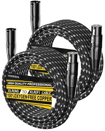 VANDESAIL XLR Cables 25ft 2 Pack, Durable Nylon Braided XLR Microphone Cable, Mic Cable, Shielded and Fully Balanced OFC Male to Female Cord for Recording Mixer Amplifie Speaker Black White