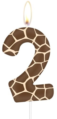Giraffe Geburtstagszahl Kerzen, Giraffe 2 Geburtstagskerzen, Giraffe Nummer 2 Kerze für Kuchen, Giraffe Geburtstagskuchen Dekora, Dschungel Tier Thema für Mädchen Jungen 2nd Geburtstag Party Dekora