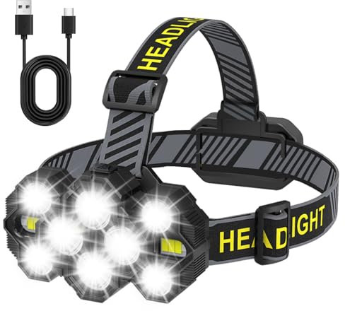 Enkifun Linterna Frontal LED Recargable, 10 LED con 22000 Lumenes Súper Brillantes 10 Modos IPX4 Impermeable Frontal LED Recargable Alta Potencia Pesca Running