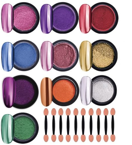 10 Jars Chrome Nail Powder, 10 Colors Shining Nail Powder With 10 Pcs Nail Art Decoration Sticks, Glitter Chrome Powder For Nails, Easter Gift, Nail Polish Accessories For Gel Nails (0.5g/Jar)