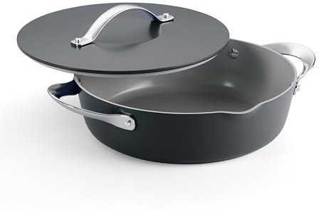 Tramontina Fiora Sartén antiadherente de cerámica multiusos de 4.25 cuartos de galón con tapa, color gris