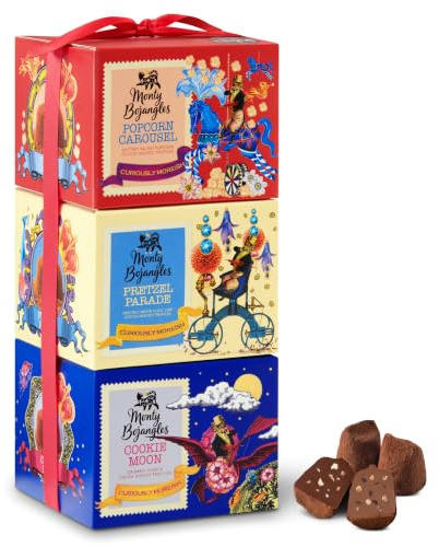 Monty Bojangles Cocoa Dusted Truffles Gift Tower (Movie Night - 3 x 100g Pack) 3 Luxury Chocolate Truffle Boxes - Popcorn Carousel, Pretzel Parade & Cookie Moon - The Perfect Chocolate Box Selection