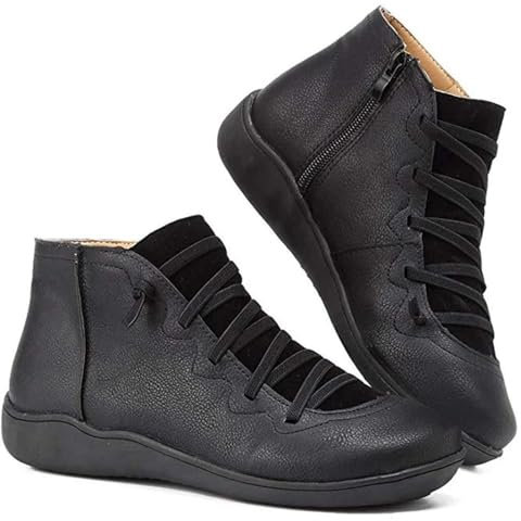 Botines,Botas De Ancho Ancho Para Mujer Cómodas Con Soporte De Arco Ortopédico,Botines Vintage Retro Con Cordones Y Cremallera Lateral A La Moda,Botines Planos De Tacón Bajo Cómodos (Negro,41)