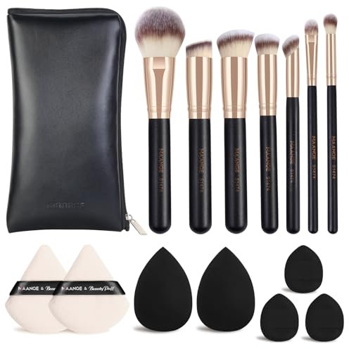 MAANGE Make up Pinsel Set, 15-teilig, Make-up-Schwamm-Set für Foundation, Rouge, Bronzer, Lidschatten und Konturen, Komplettes Schminkpinsel Set Mit Schminktasche für Anfänger