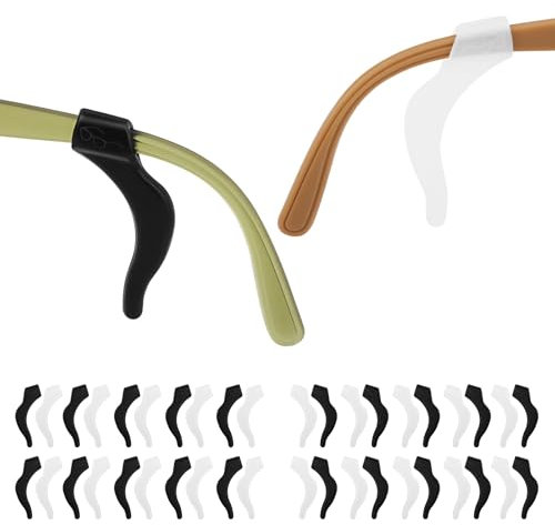 TNEDFOD 20 Paia Occhiali Antiscivolo Gancio, Ferma Occhiali in Silicone, Supporto Punta Stanghette Antiscivolo, Universel, pour lunettes, lunettes de soleil, lunettes de lecture Noir Blanc