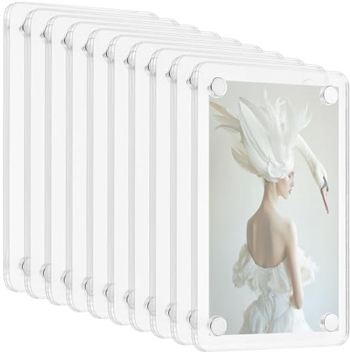 qxayxa 20 Pièces/10 Paires Cadre Photo en Acrylique Transparent, Cadre Photo Magnétique Double Face en Acrylique, Cadres de Photos sans Cadre pour Bureau(9x6cm)