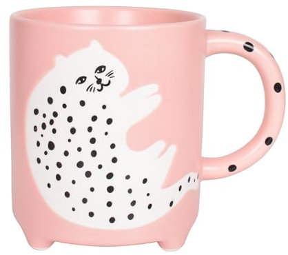 Tazas de Café Lindo, 320ML Tazas 3D de Gatos, Taza de Gato de Cerámica, Taza de Gato con Estampado de Gato Moteado, Taza de Café de Cerámica con Mango, para Agua, Leche, Café, Té, Bebidas (Rosa)