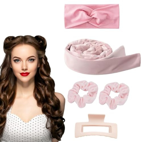 ZEPIQOR Neu Lockenwickler Locken Ohne Hitze, Heatless Curls Band Samt über Nacht mit Haarnadel Rutschfest, über Nacht DIY Hair Curler no Hea Set Haarband Wave Formers für Mittleres Langes (Rosa)