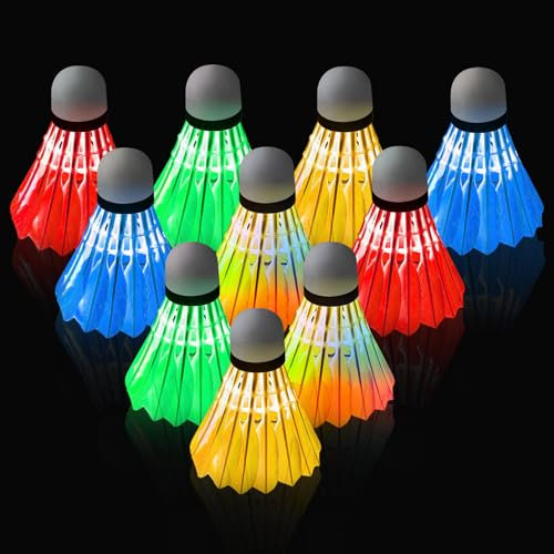 10 Pieces LED Badminton Bälle, Badminton Federbälle aus Gänsefedern, 5 Farben LED-Licht Federballs, LED Nylon Sport Badminton, Leuchtende Federbälle für Nacht, Naturfederbälle für Sportsaktivitäten