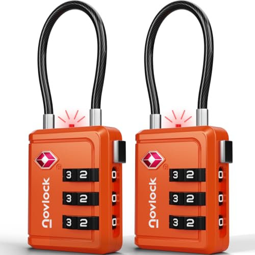 Candado para maleta de viaje TSA homologado con indicador de apertura, candado de combinación para maletas, mochilas, equipaje de mano y taquillas, color naranja (2 uds.)