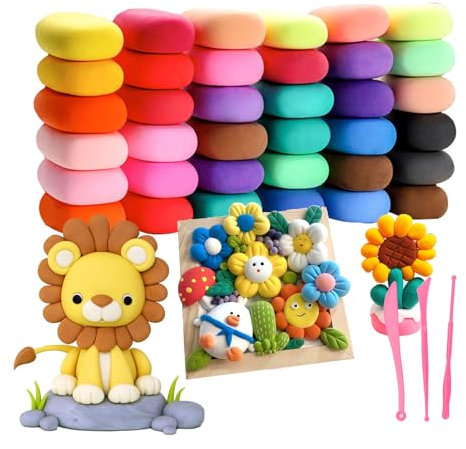 AROMUJOY Modelliermasse Lufttrocknend, 36 Farben Lufttrockener Magischer Knete für Kinder, Ultraleichter Modellier-Ton, DIY Formton Geschenk für Jungen und Mädchen im Alter von 3-12 Jahren