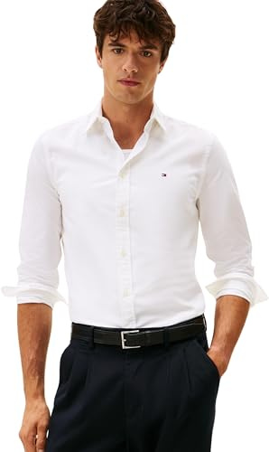 Tommy Hilfiger Men’s Flex Poplin Kent Collar Slim Fit Shirt, White (White), S