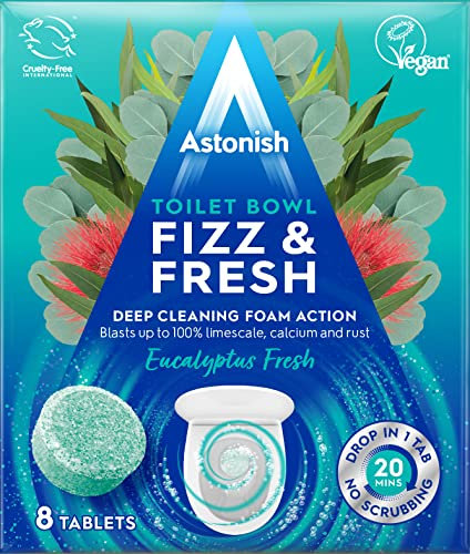 Astonish Toilet Bowl Fizz & Fresh Tablets, Deep Cleaning Foam Action, Removes Limescale Calcium & Rust, 8 Tablets, Eucalyptus Fresh