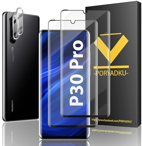 HOMEMO Protector de Pantalla para HUAWEI P30 Pro 5G, Película de Vidrio Templado 2 Piezas+ Protector de Lente de Cámara 2 Piezas, 9H Dureza, Antihuellas, HD Clara, Sin Burbujas, Anti-Scratch