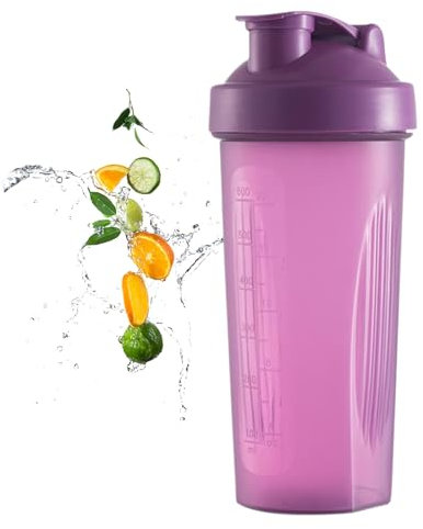 KARELLS Shaker Bottle For Protein Powder Blender,Plastic Workout Water Bottle 600 ml,Protein Shaker Bottle,Shaker Cups for Fitness Sports,for protein shakes (Purple)