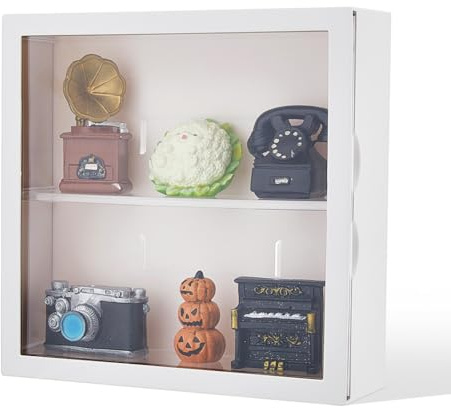 DICOSMETIC 2-Tier Sliding Door Figures Display Case 24.5x8x24.5cm Clear Display Case White Collectibles Box Wall Hanging Box for Minifigure Anime Artifact Show