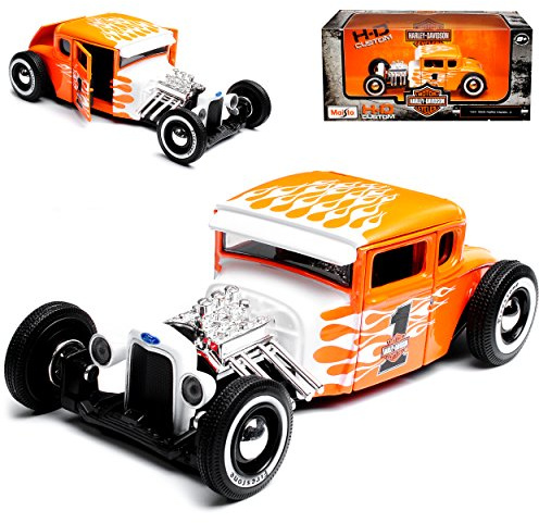 Ford Model A 1929 Orange Weiss Hot Rod HarIey Davdson 1/24 Modell Auto