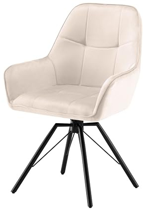 Garvis 1er Set Samt Esszimmerstuhl Drehbar mit Armlehne Drehbar gepolsterte Sitzfläche Metall Beine für Küche Esszimmer Schlafzimmer (Creme)