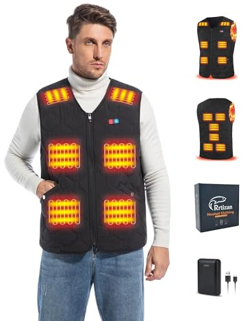 Rrtizan Beheizte Weste für Damen und Herren mit Powerbank, Heizweste mit 3 Temperaturstufen, ärmellose USB elektrische Beheizte Jacke, waschbarer beheizter Körperwärmer für Outdoor, Camping