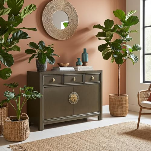 OPIUM OUTLET Chinesische Kommode Asia Sideboard orientalischer Schrank asiatische Vintage Möbel Anrichte Hochzeitsschrank komplett montiert braun Muddy Brown