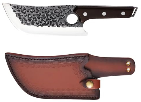 yekulanyue 7 Chef's Knife -Handmade Forged Kitchen Knife with Leather Sheath, High Carbon Steel Japanese Kitchen Knife & Wood Handle