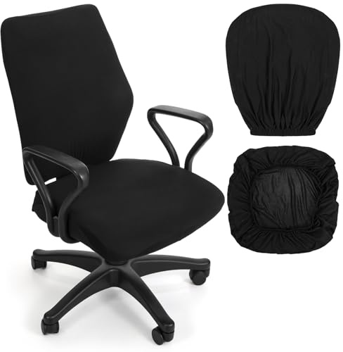 Nogeqi 2pcs Office Chair Covers Stretchable, Universal Office Chair Seat Cover, Washable Removable Computer Chairs Cover for Seat Cushion Protectors(Black)