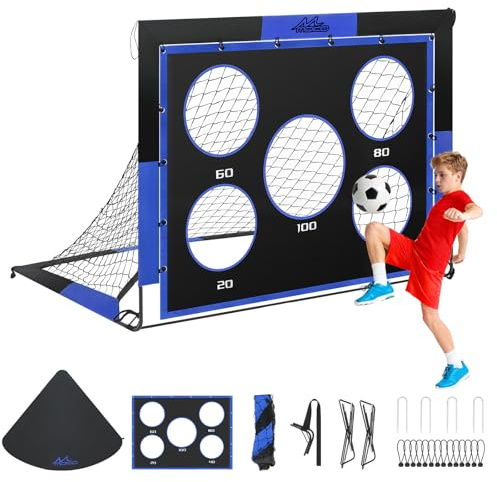 MoKo Fußballtore für den Garten, Großes Pop-up-Tornetz mit Zieltafel, Tragbare Fußballtrainingsausrüstung für Kinder zum Üben, Outdoor-Sportspiel