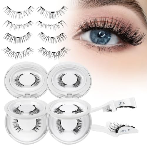 4 Pairs Magnetic-Eyelashes with Applicator, Higu clace Reusable Magnetic-Lashes Natural Look, No Glue or Eyeliner Needed, Easy to Wear and Remove(Style 4C)