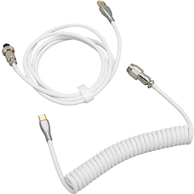 Keenso Mechanical Keyboard Cable Custom Coiled with Fast Charging for Gaming Keyboard USB Cable, Nylon Material for Accessories (White)
