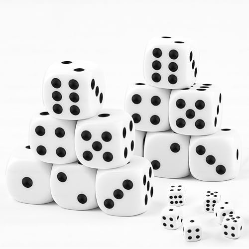 20 Stück Spielwürfel, 16 mm Weiß Würfel mit Abgerundeten Ecken | Robuste D6 Dice Set für Brettspiel Zubehör, Würfelspiele, Freizeitaktivitäten, Partys, Feiern und Mathestunden